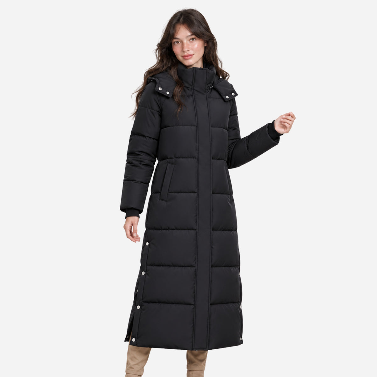 Women's Hooded Long Puffer Coat-Fowsa