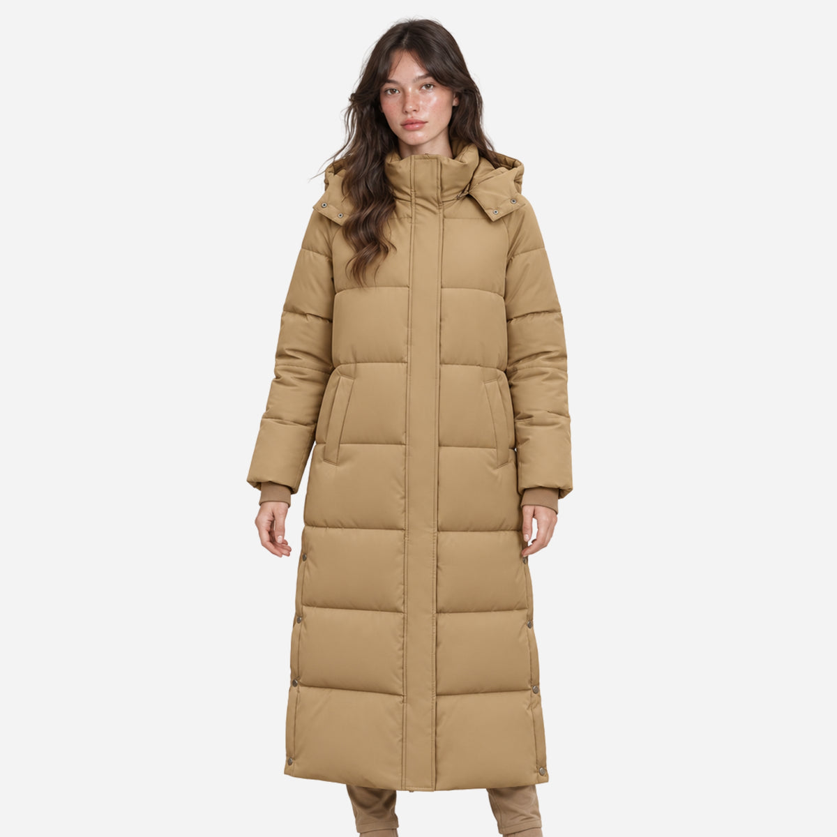 Women's Hooded Long Puffer Coat-Fowsa