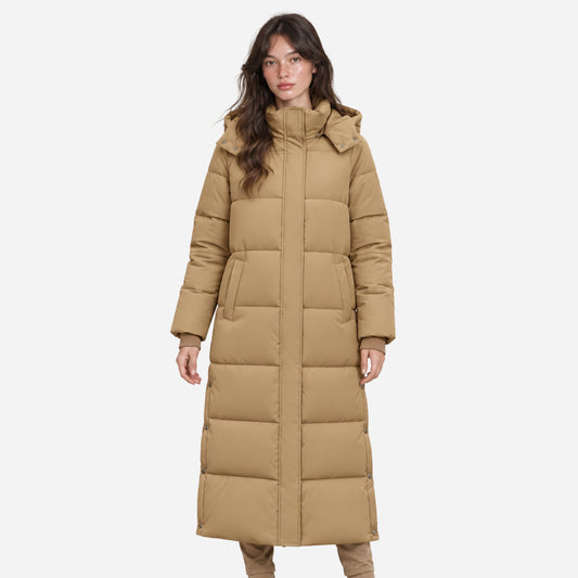 Women's Hooded Long Puffer Coat-Fowsa