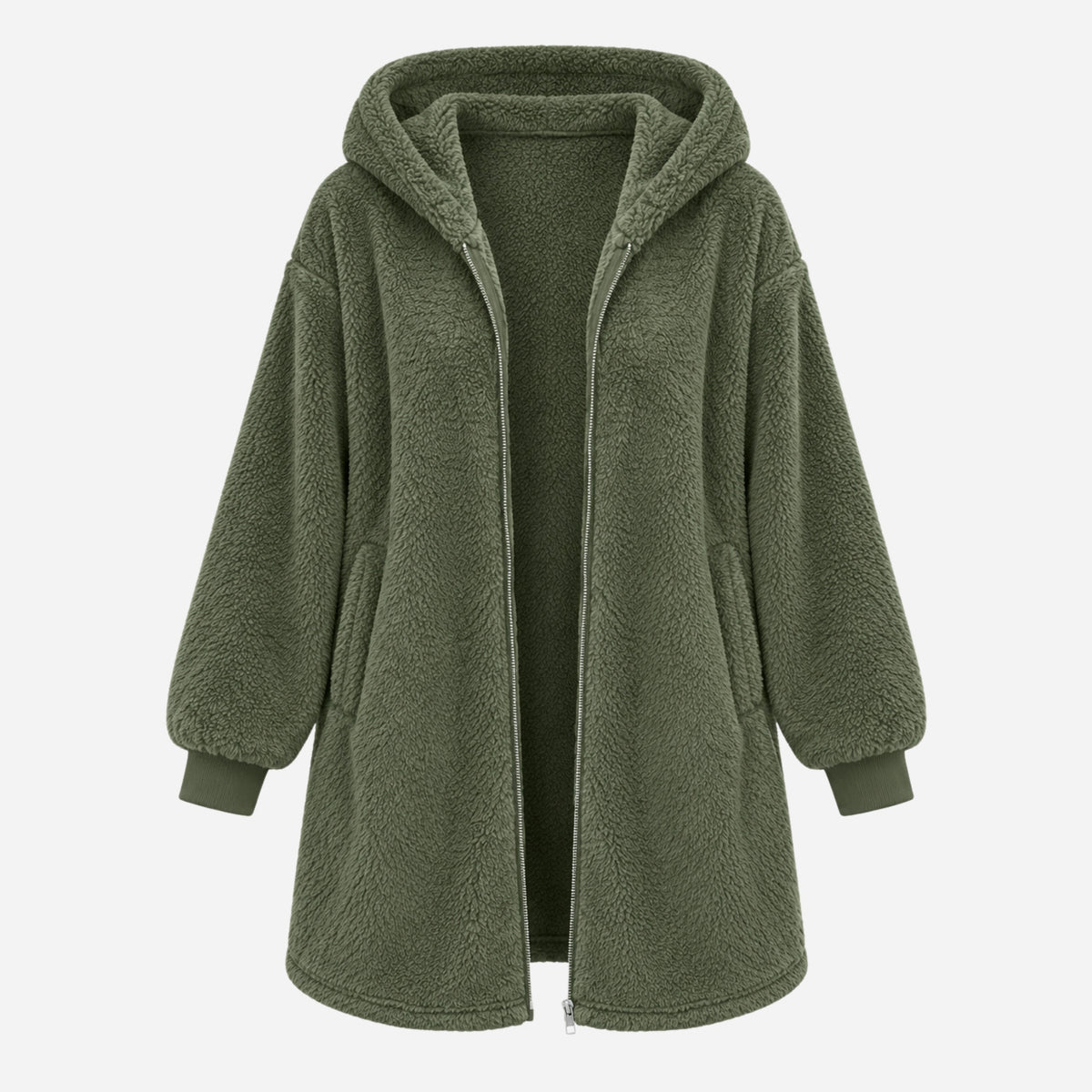 Women’s Hooded Zip Front Teddy Coat-Fowsa