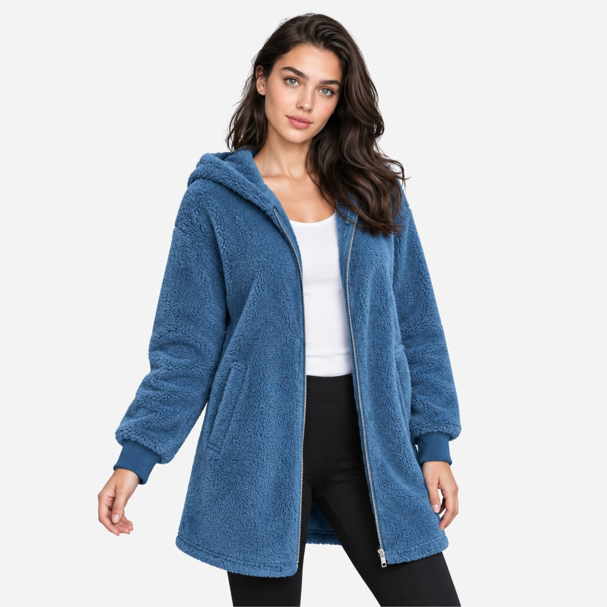Women’s Hooded Zip Front Teddy Coat-Fowsa