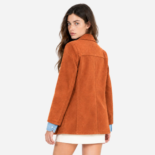 Women's Notched Lapel Button Blazer-Fowsa