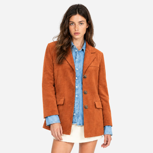 Women's Notched Lapel Button Blazer-Fowsa