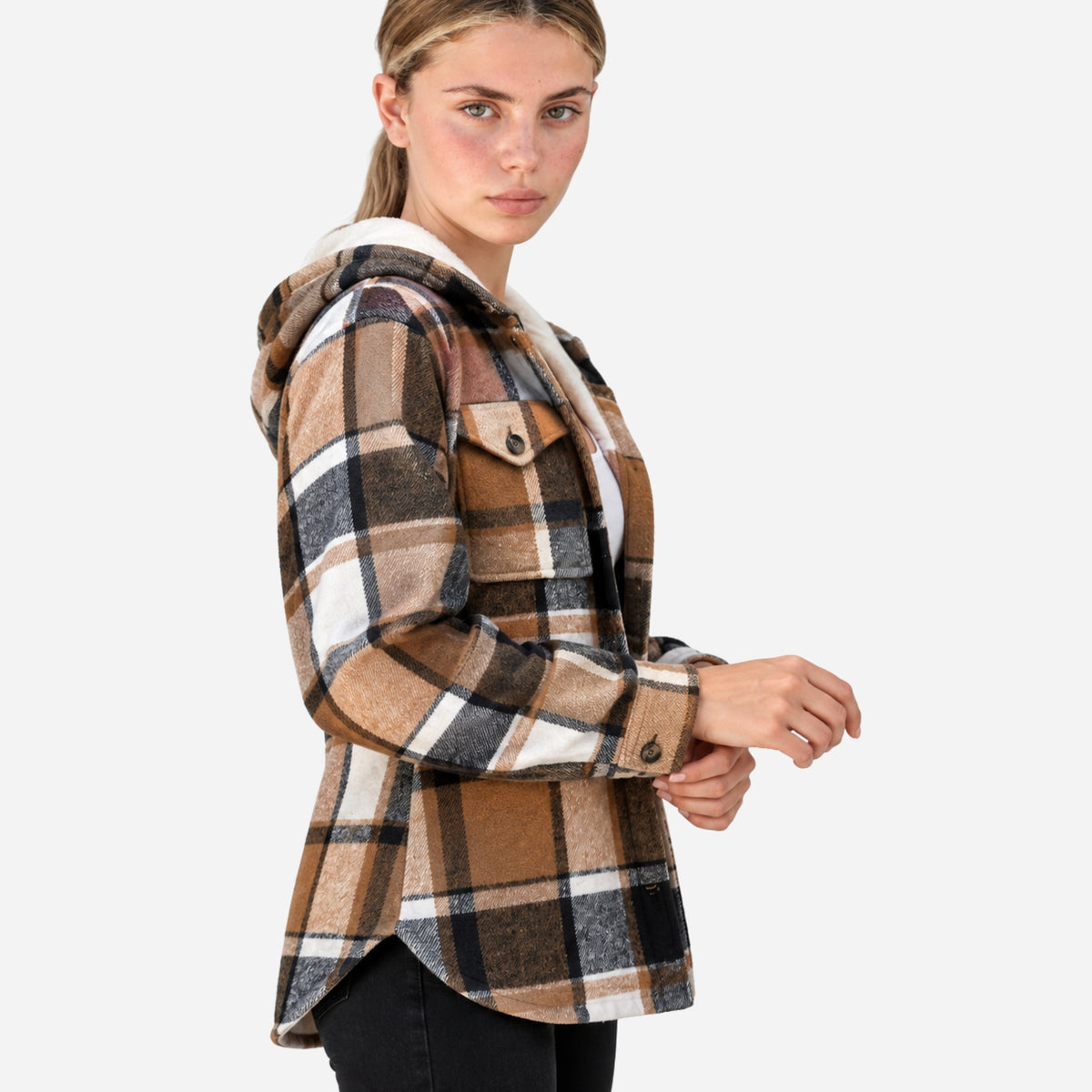 Women’s Plaid Hooded Button-Front Coat-Fowsa