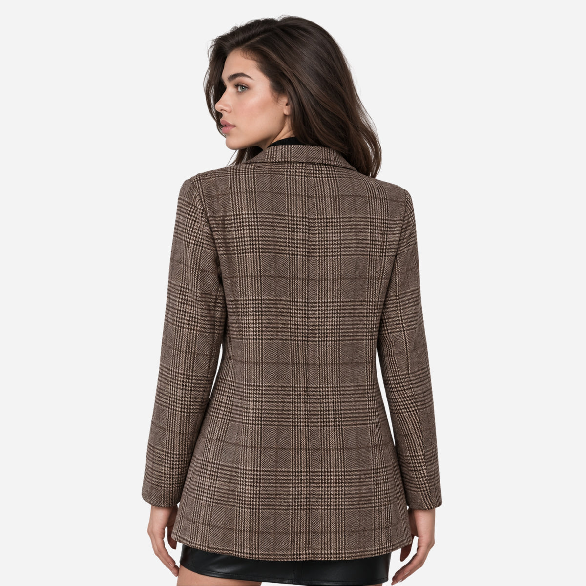 Women's Plaid Single-Button Blazer Jacket-Fowsa