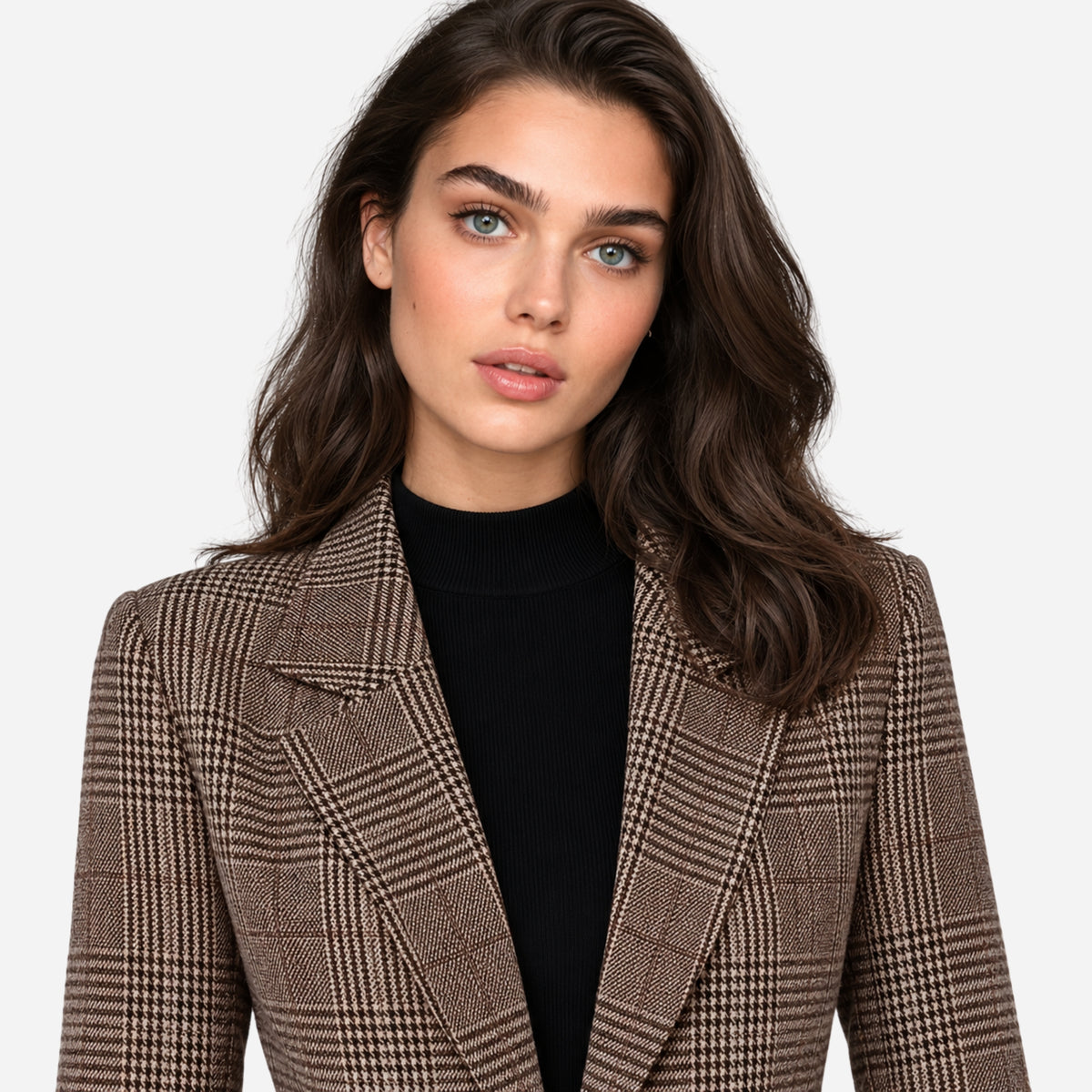 Women's Plaid Single-Button Blazer Jacket-Fowsa