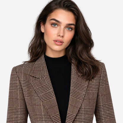 Women's Plaid Single-Button Blazer Jacket-Fowsa