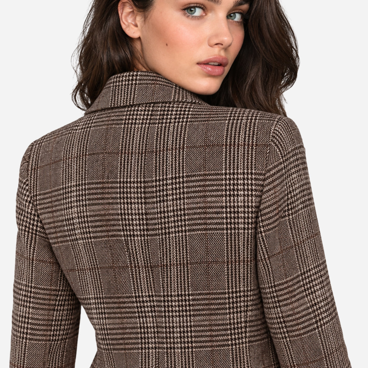 Women's Plaid Single-Button Blazer Jacket-Fowsa