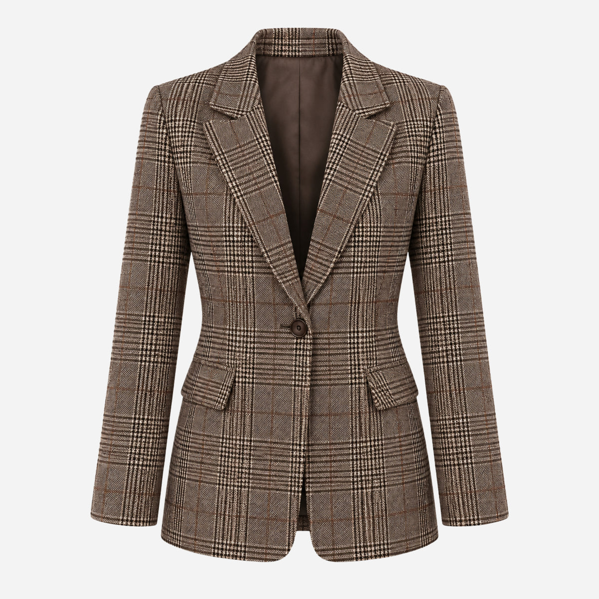 Women's Plaid Single-Button Blazer Jacket-Fowsa