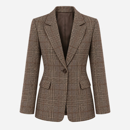 Women's Plaid Single-Button Blazer Jacket-Fowsa
