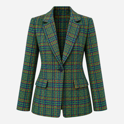 Women's Plaid Single-Button Blazer Jacket-Fowsa