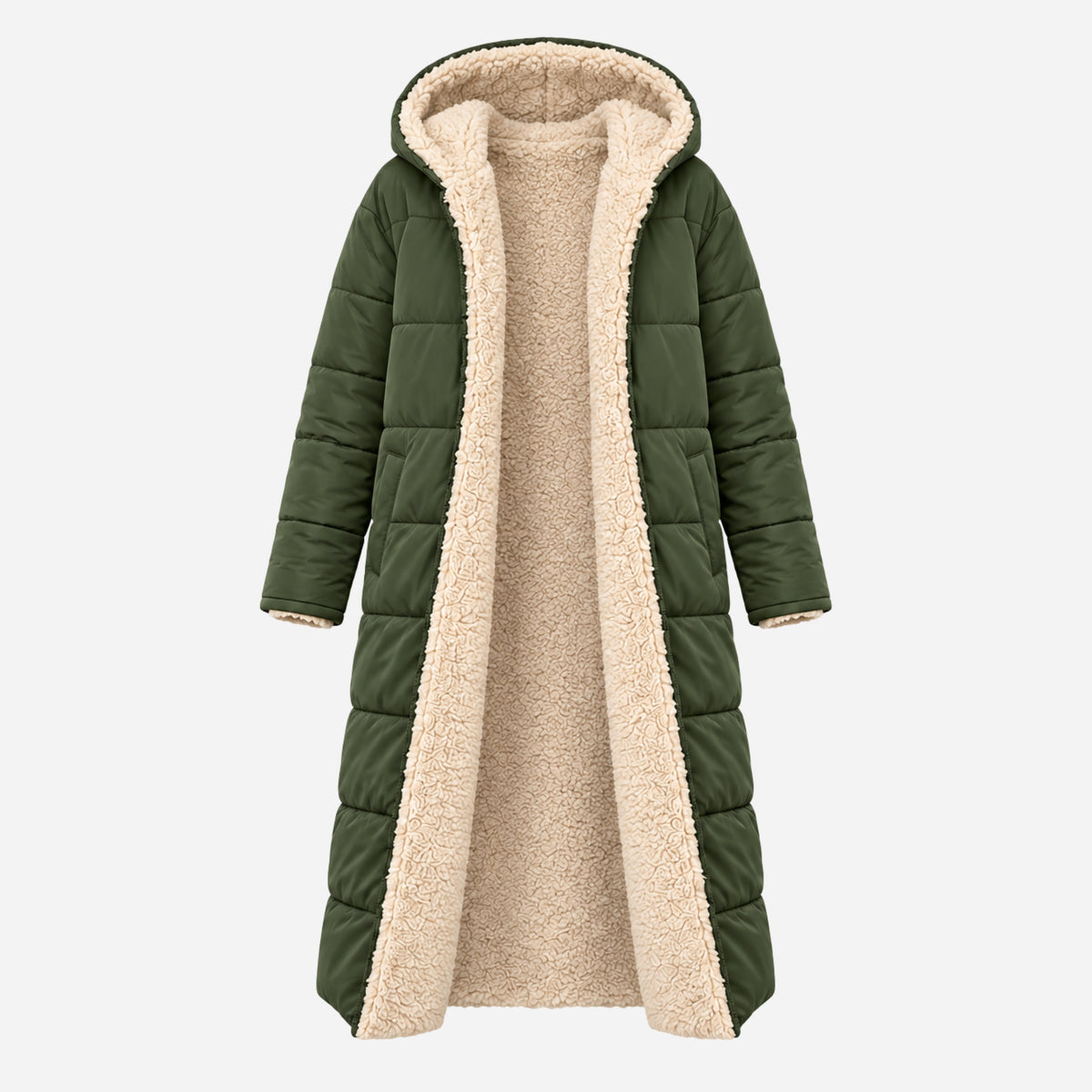 Women's Reversible Sherpa-Lined Long Puffer Coat-Fowsa