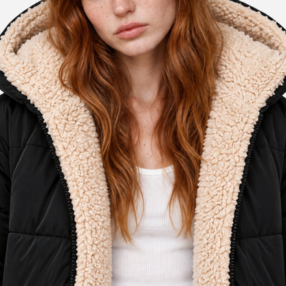 Women's Reversible Sherpa-Lined Long Puffer Coat-Fowsa