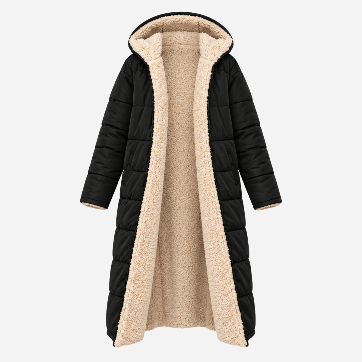 Women's Reversible Sherpa-Lined Long Puffer Coat-Fowsa