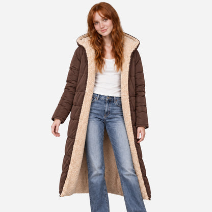 Women's Reversible Sherpa-Lined Long Puffer Coat-Fowsa