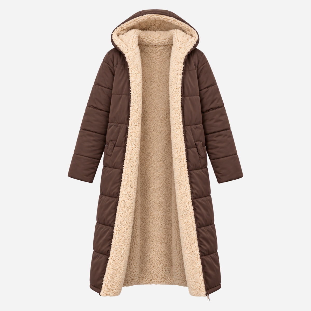 Women's Reversible Sherpa-Lined Long Puffer Coat-Fowsa