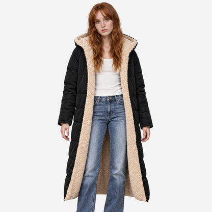 Women's Reversible Sherpa-Lined Long Puffer Coat-Fowsa