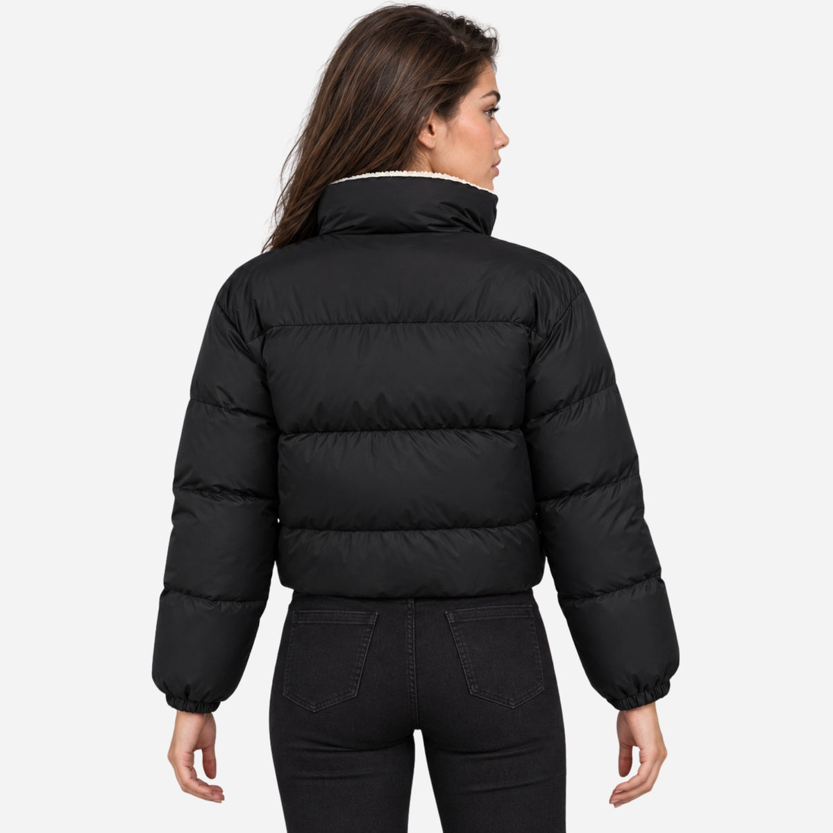 Women's Sherpa-Lined Cropped Puffer Jacket-Fowsa