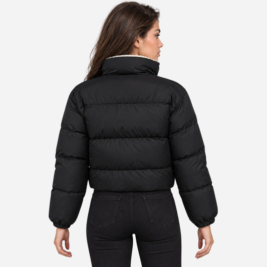 Women's Sherpa-Lined Cropped Puffer Jacket-Fowsa