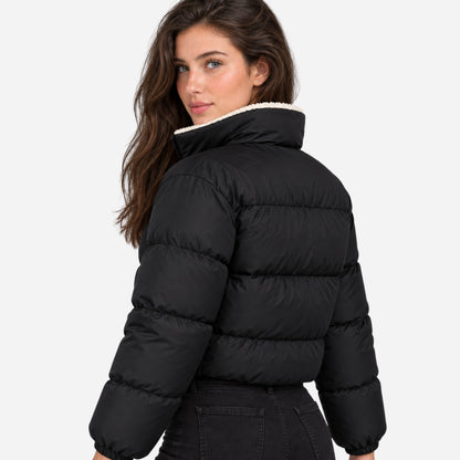Women's Sherpa-Lined Cropped Puffer Jacket-Fowsa