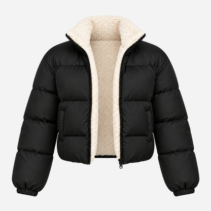 Women's Sherpa-Lined Cropped Puffer Jacket-Fowsa