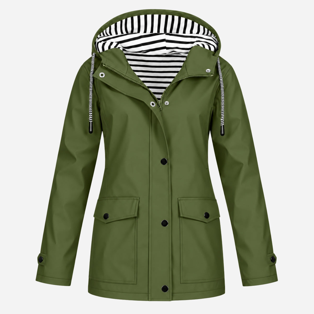 Women's Striped-Lined Hooded Waterproof Rain Jacket-Fowsa