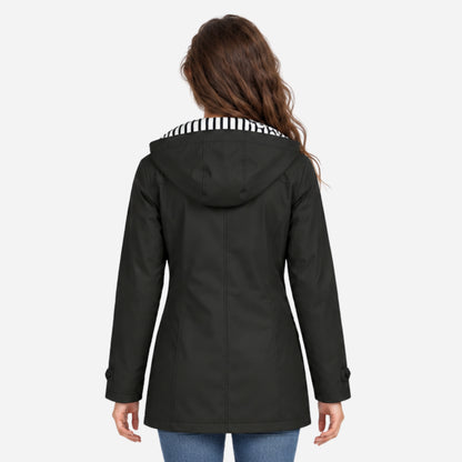 Women's Striped-Lined Hooded Waterproof Rain Jacket-Fowsa