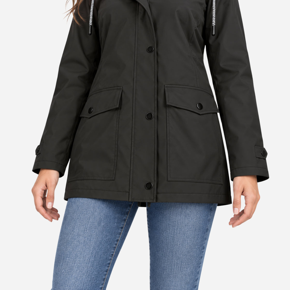 Women's Striped-Lined Hooded Waterproof Rain Jacket-Fowsa