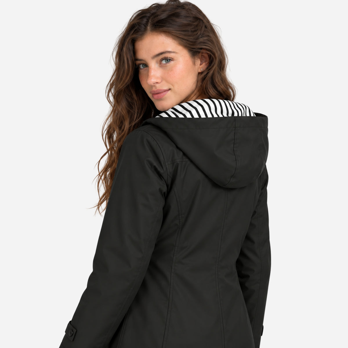 Women's Striped-Lined Hooded Waterproof Rain Jacket-Fowsa