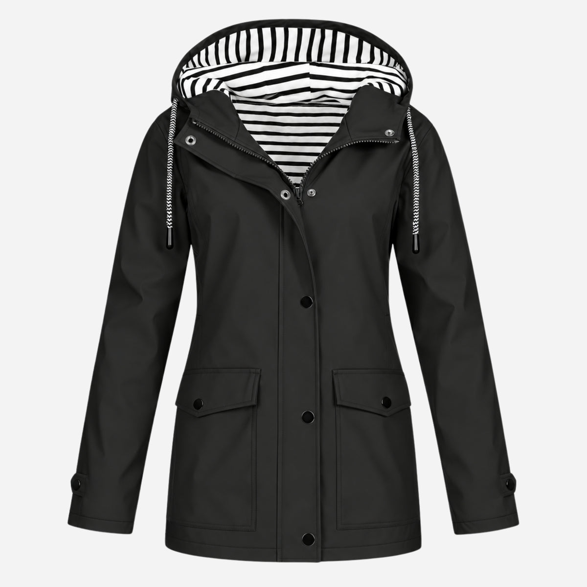 Women's Striped-Lined Hooded Waterproof Rain Jacket-Fowsa