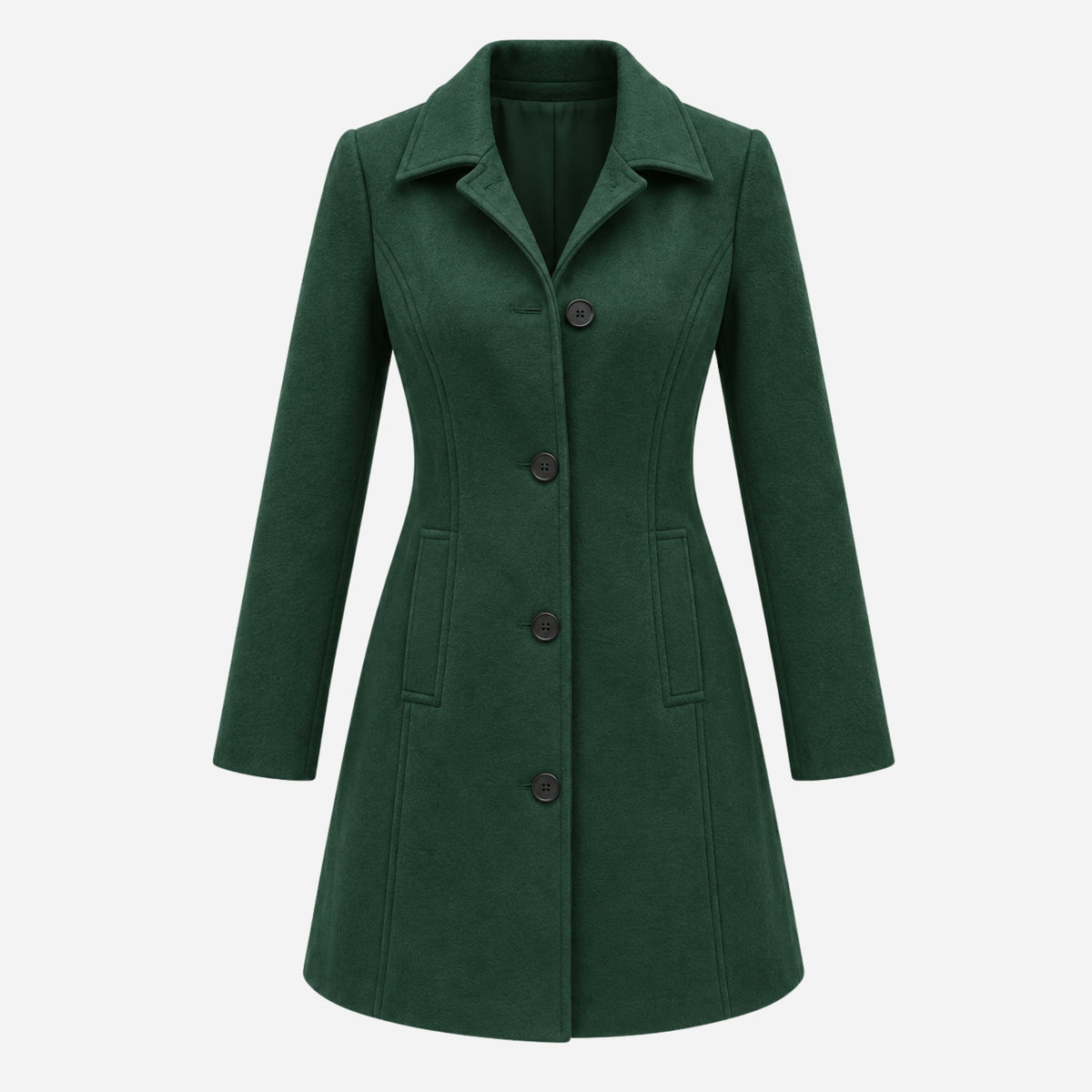 Women’s Tailored Button-Front Mid-Length Wool Coat-Fowsa