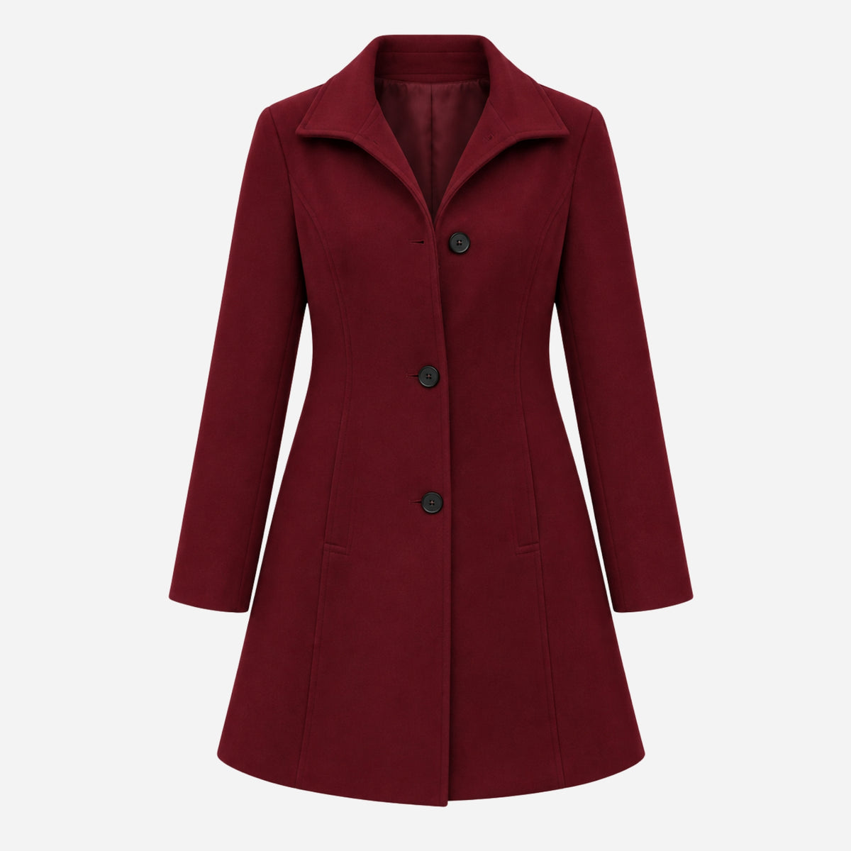 Women’s Tailored Button-Front Mid-Length Wool Coat-Fowsa