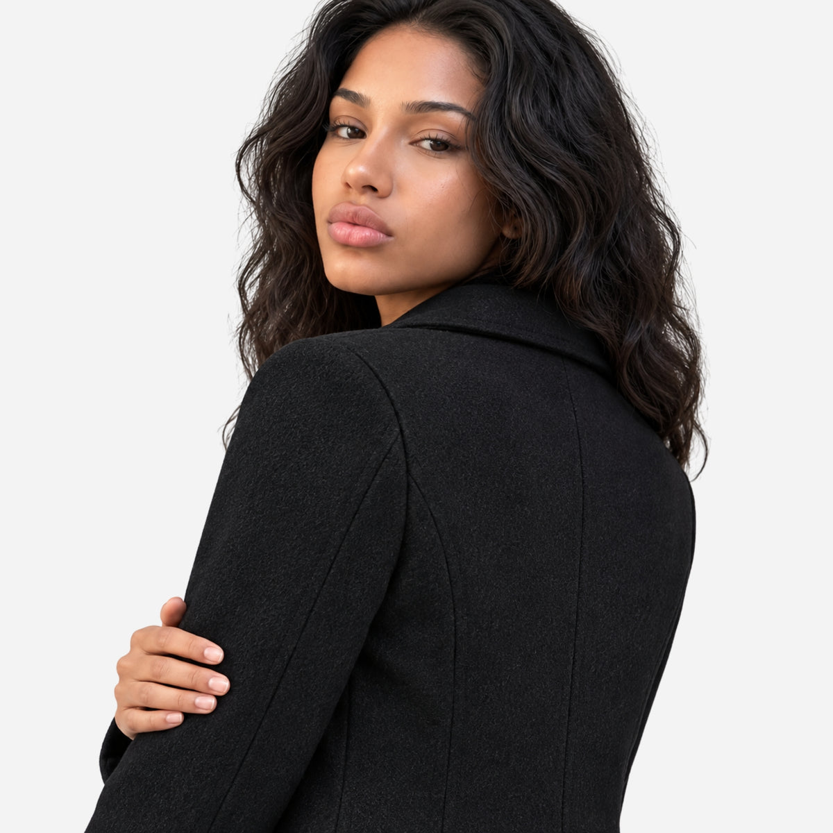 Women’s Tailored Button-Front Mid-Length Wool Coat-Fowsa