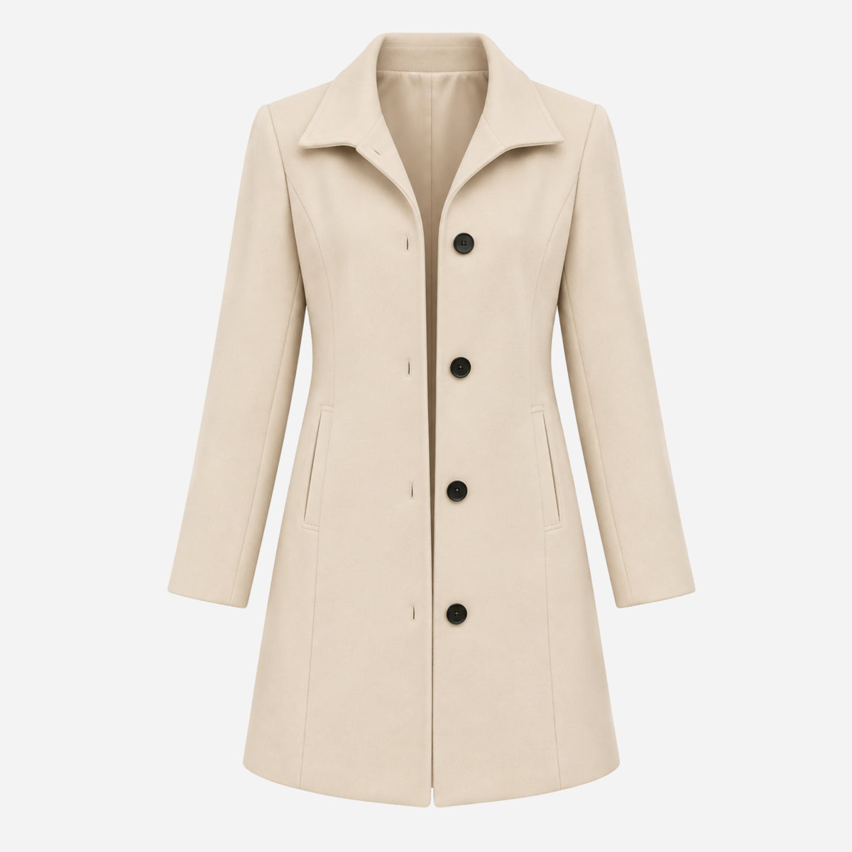 Women’s Tailored Button-Front Mid-Length Wool Coat-Fowsa