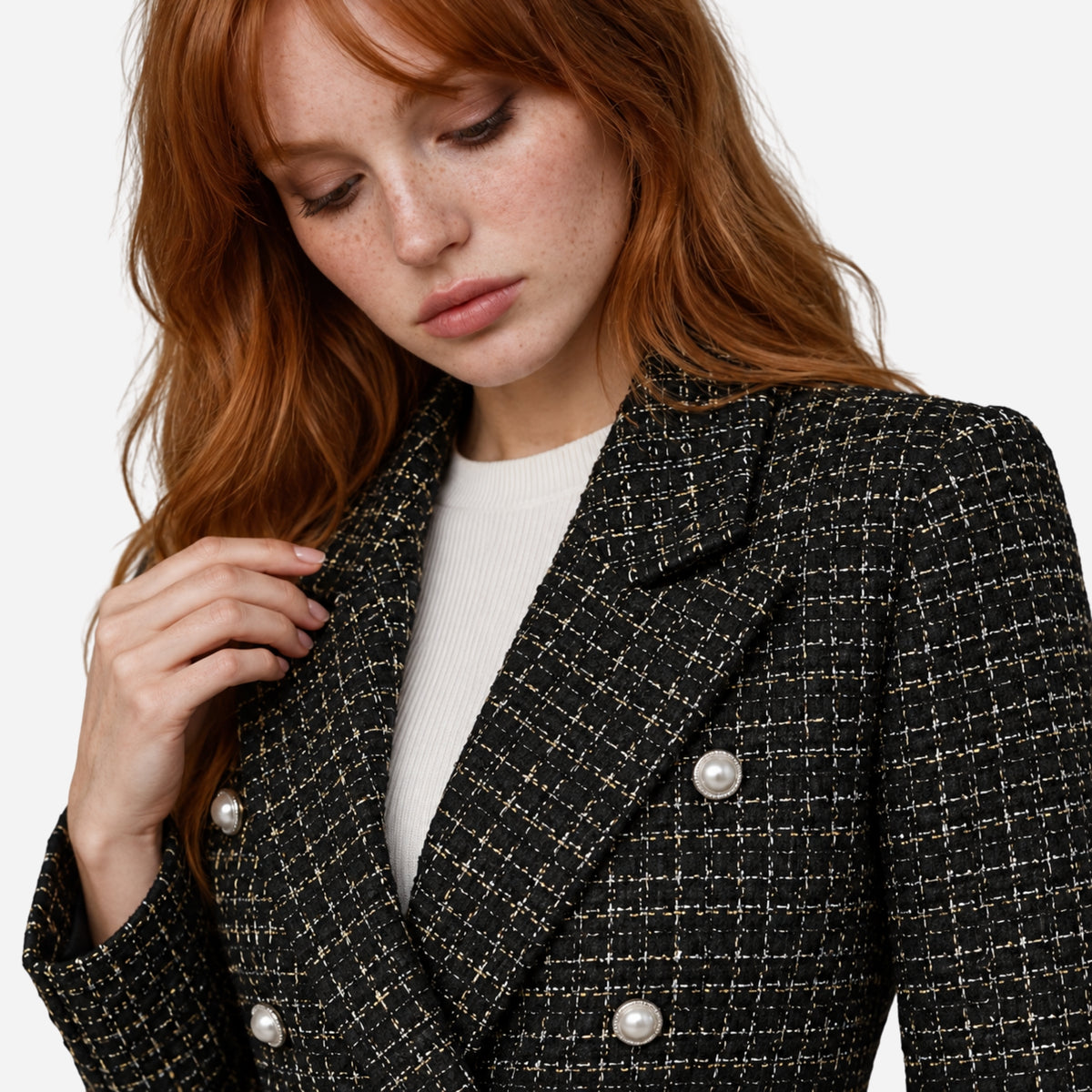 Women’s Textured Double Breasted Blazer Jacket-Fowsa