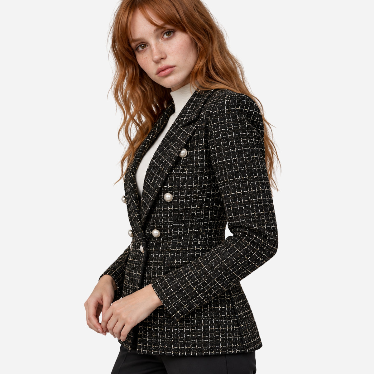 Women’s Textured Double Breasted Blazer Jacket-Fowsa