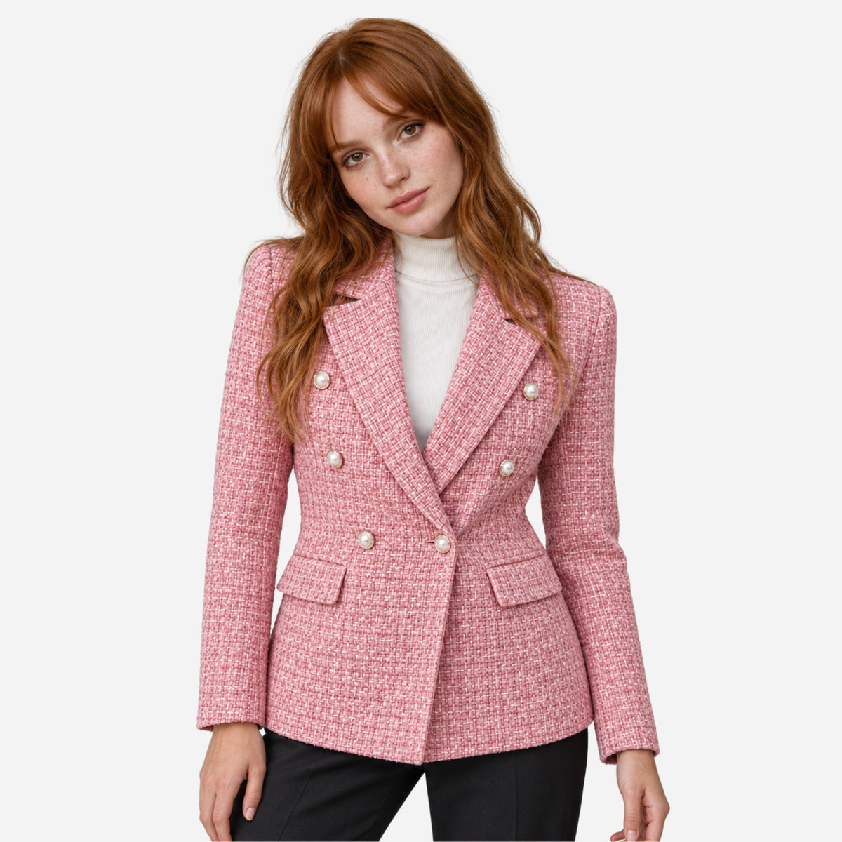 Women’s Textured Double Breasted Blazer Jacket-Fowsa