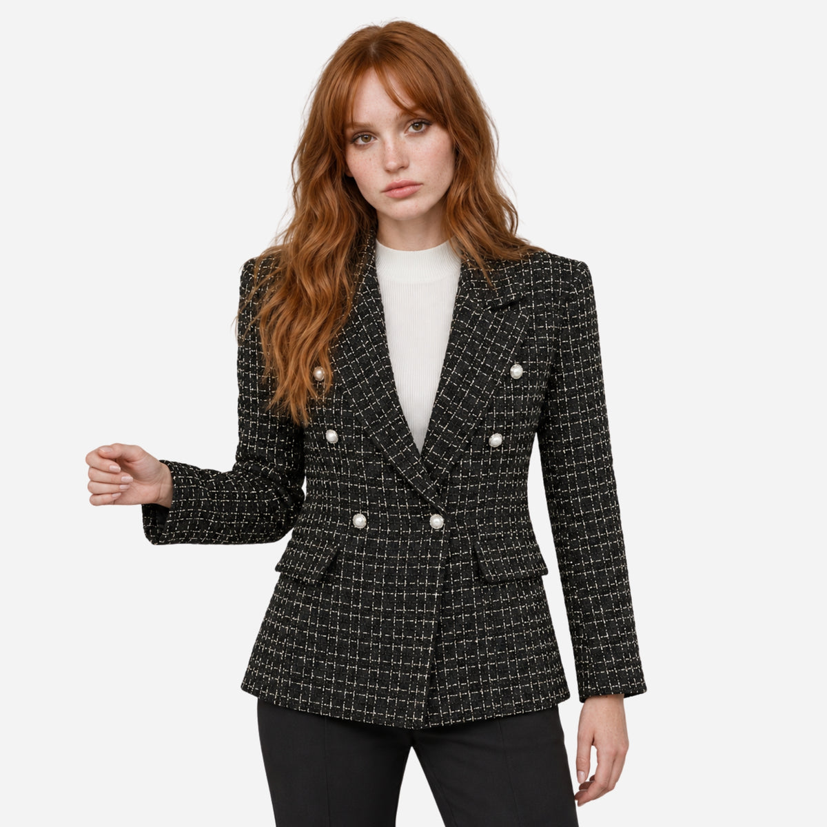 Women’s Textured Double Breasted Blazer Jacket-Fowsa