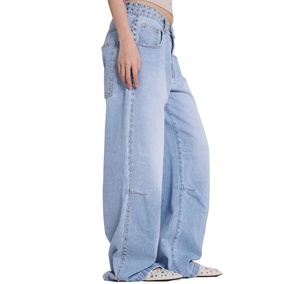 Light Blue Low-Rise Baggy Wide-Leg Jeans