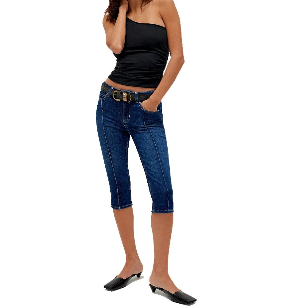 Dark Blue Slim-Fit Cropped Denim Jeans