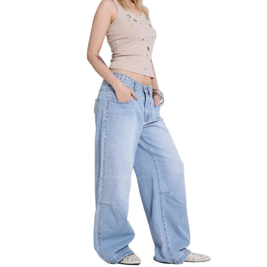 Light Blue Low-Rise Baggy Wide-Leg Jeans