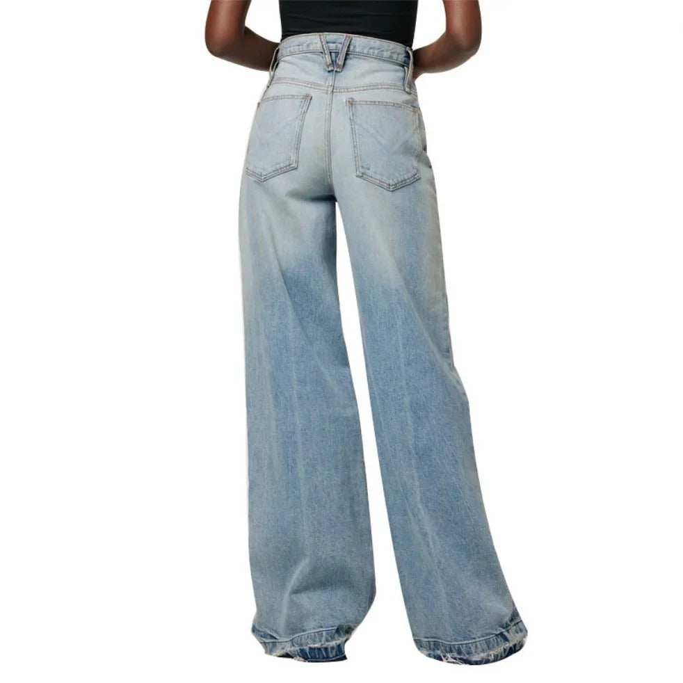 Light Blue Distressed Wide-Leg Jeans with Raw Hem