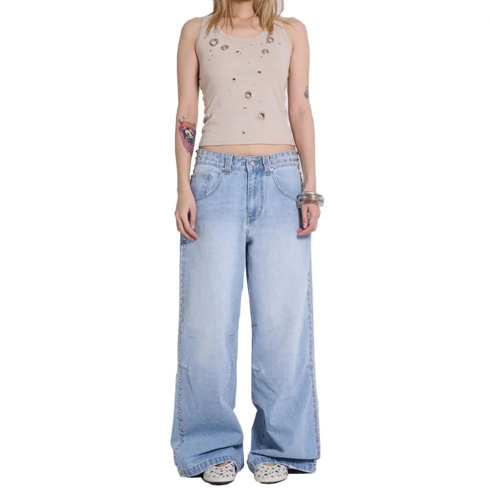 Light Blue Low-Rise Baggy Wide-Leg Jeans