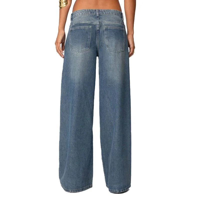 Light Blue Low-Rise Straight Wide-Leg Jeans