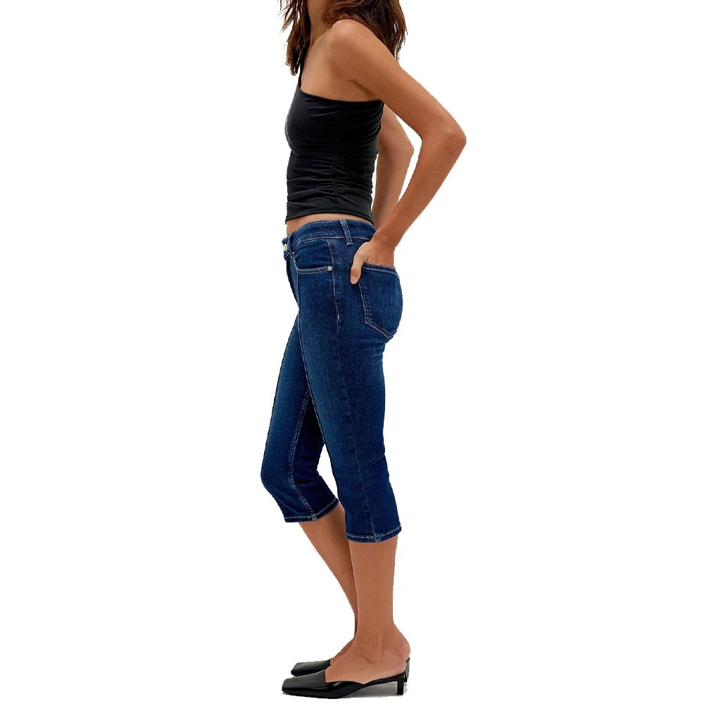Dark Blue Slim-Fit Cropped Denim Jeans